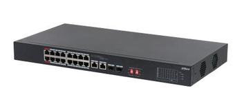 Switch|DAHUA|S3218-16ET-135|Switch type Unmanaged|Switch layer L2|Rack mounting Yes|Stackable Yes|Form factor 1U|2xRJ-45 ports|RJ-45 Ports Type Gigabit Ethernet (10/100/1000)|2xSFP module slots quantity|Power over Ethernet (PoE) Yes|16xPower over Ethernet (PoE) ports quantity|Total Power over Ethernet (PoE) budget 135 W|S3218-16ET-135