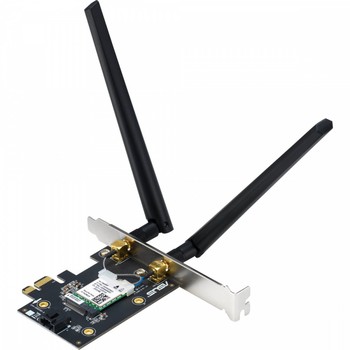 Asus PCE-BE6500 WiFi 7 PCI-E Adapter with 2 external antennas. Supporting 6GHz band, 4096-QAM, Bluetooth 5.4, WPA3 network security