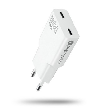 Sieninis įkroviklis 2&times; USB-C Quick Charge 4+ 30 W SUPER SLIM baltas
