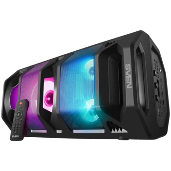 2.0 portable speaker SVEN PS-670, black, power output 2x32.5W (RMS), TWS, Bluetooth, FM, USB, microSD, LED-display, RC, lithium battery