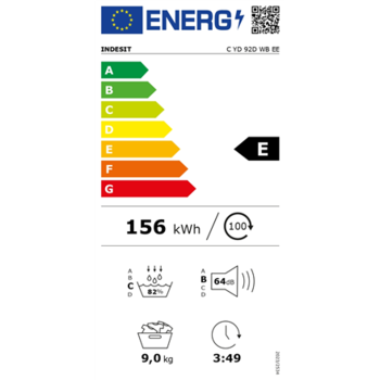 INDESIT Dryer Machine | C YD 92D WB EE | Energy efficiency class E | Front loading | 9 kg | Digital | Depth 60.7 cm | White