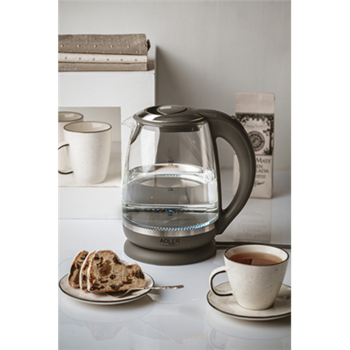 Adler | Kettle | AD 1286 | Standard | 2200 W | 2 L | Plastic/Glass | 360&deg; rotational base | Grey