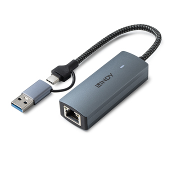 Tinklo Adapteris - LINDY USB 3.2 Gen 1 į 5G Ethernet Konverteris, 5Gbps, USB tipo A/C, Pilkas