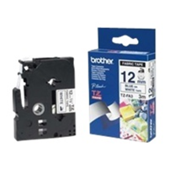 BROTHER TZEFA3 12mm BLUE ON WHITE FABRIC TAPE